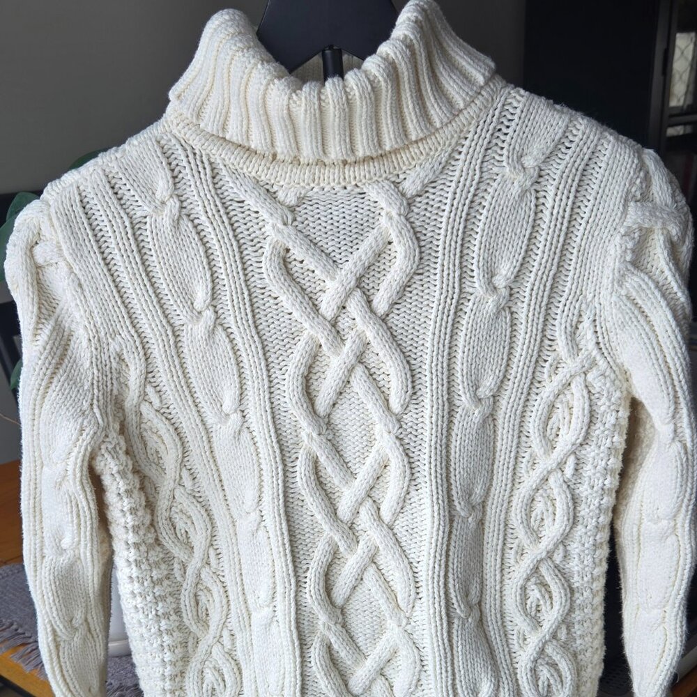 Lands' End Cream Cable-Knit Turtleneck Sweater